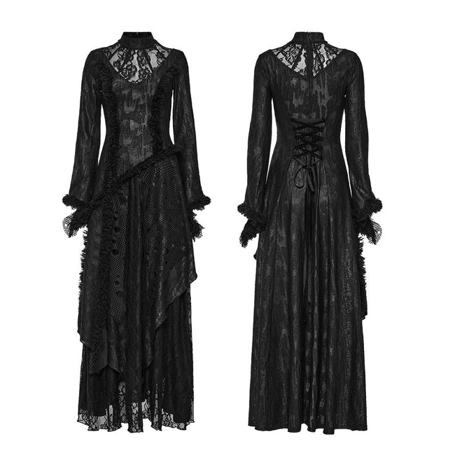 Punk Rave V-Shaped Hollows  Lace Goth Long Dress