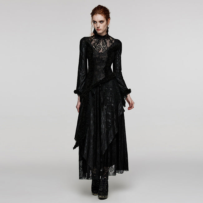 Punk Rave V-Shaped Hollows  Lace Goth Long Dress