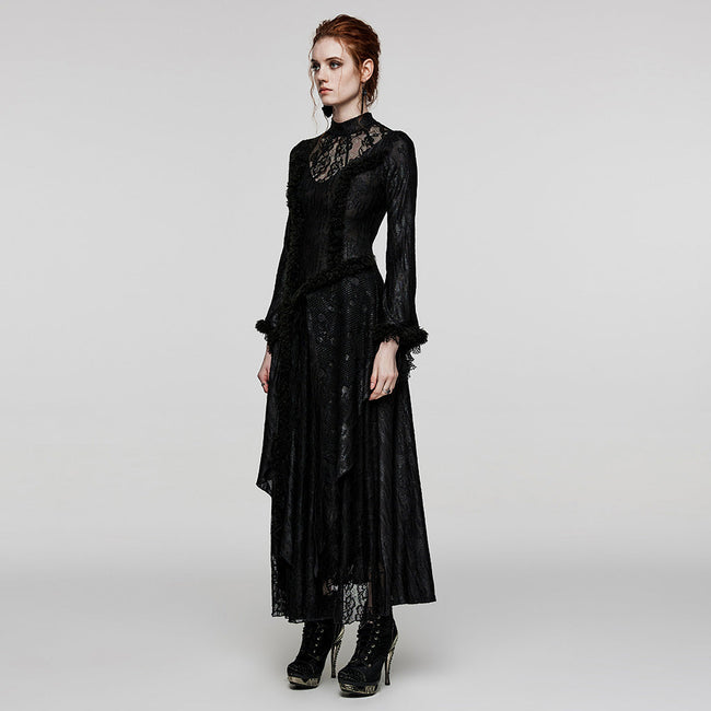 Punk Rave V-Shaped Hollows  Lace Goth Long Dress