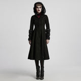 Winter Woolen Long Black Gothic Coat For Women Two Wear Imitation Fur Coat