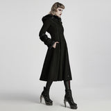 Winter Woolen Long Black Gothic Coat For Women Two Wear Imitation Fur Coat