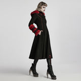 Winter Woolen Long Black Gothic Coat For Women Two Wear Imitation Fur Coat