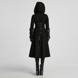 Winter Woolen Long Black Gothic Coat For Women Two Wear Imitation Fur Coat