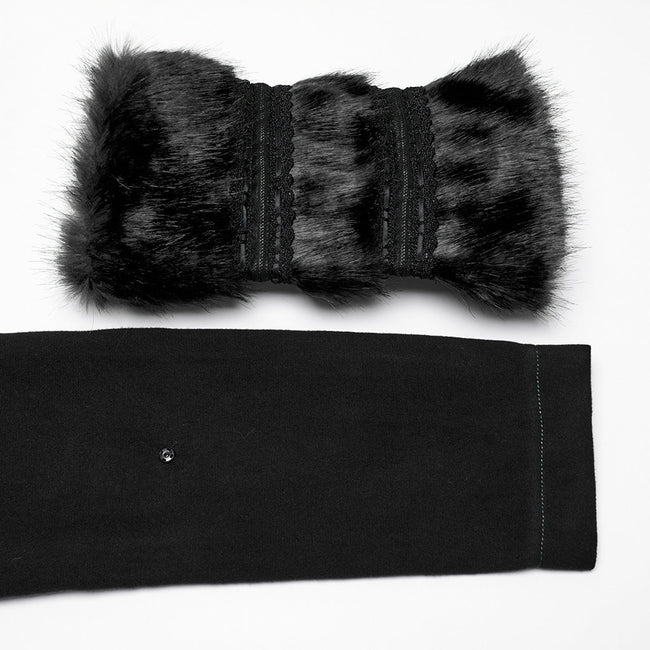 Winter Woolen Long Black Gothic Coat For Women Two Wear Imitation Fur Coat