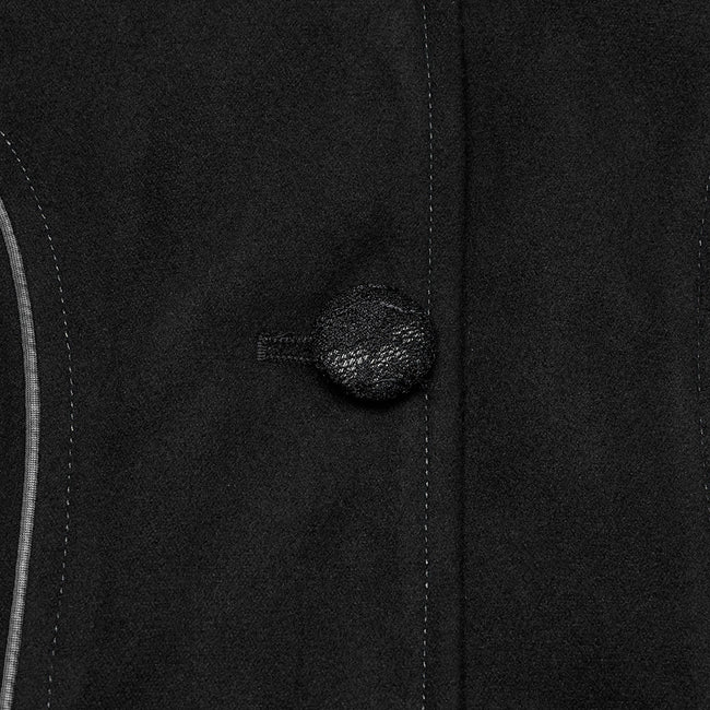 Winter Woolen Long Black Gothic Coat For Women Two Wear Imitation Fur Coat