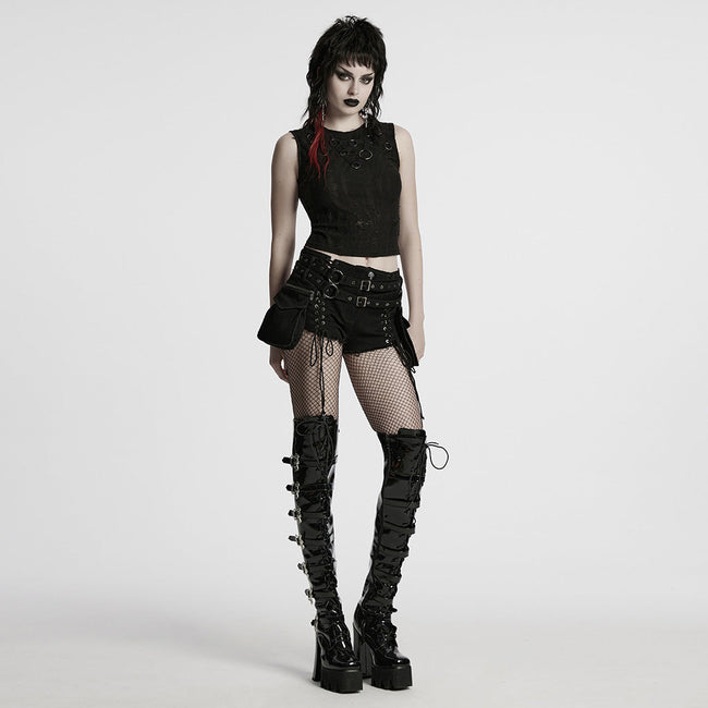 Punk stretch denim hollow shorts