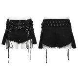 Punk stretch denim hollow shorts