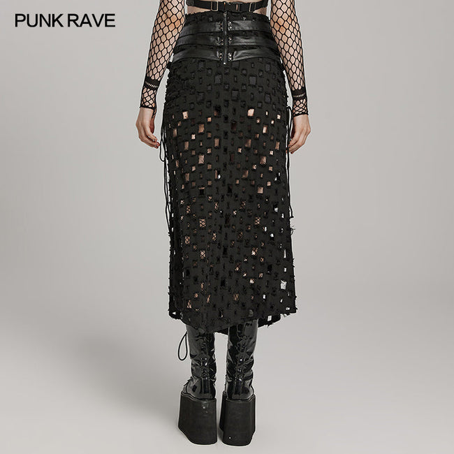 Punk cross hollowed slit skirt