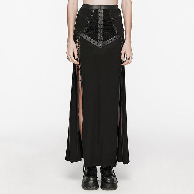 Punk cool drawstring slit skirt