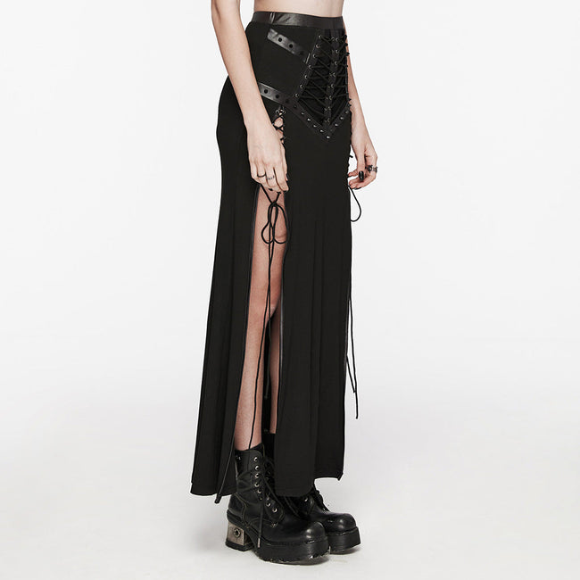 Punk cool drawstring slit skirt