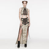 Punk cool drawstring slit skirt