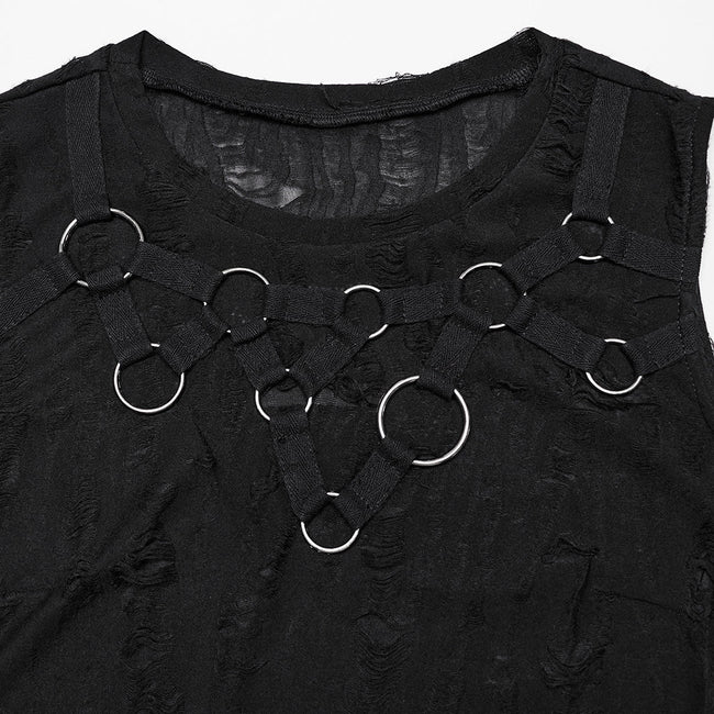 Punk tattered iron ring vest