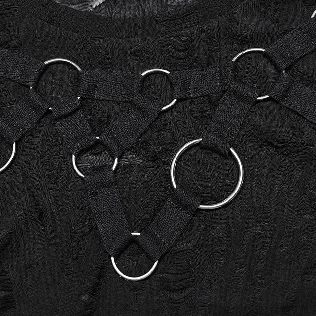 Punk tattered iron ring vest