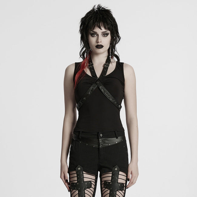 Punk V-neck cross loop vest