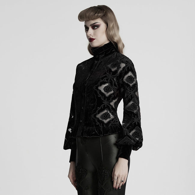 Retro embroidered velvet shirt