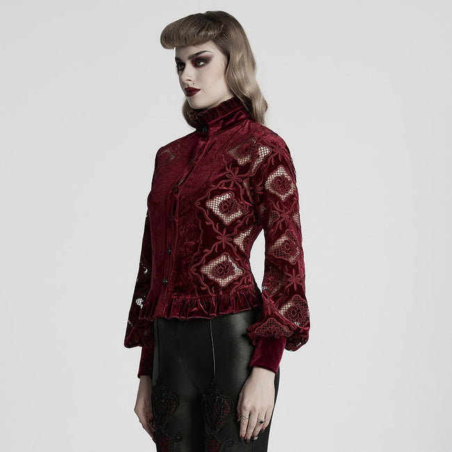 Retro embroidered velvet shirt