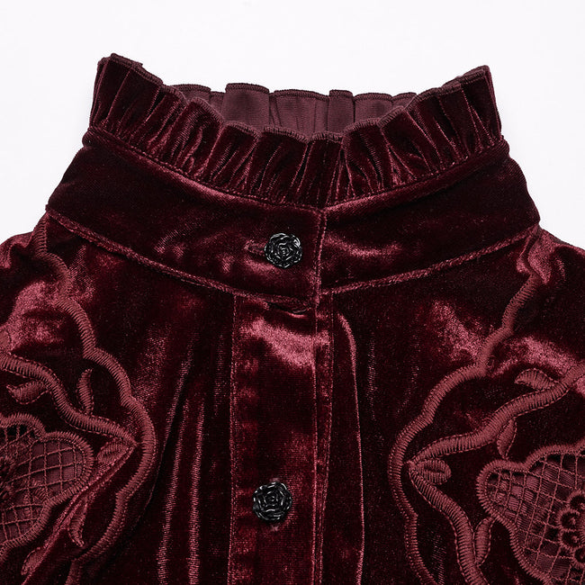 Retro embroidered velvet shirt