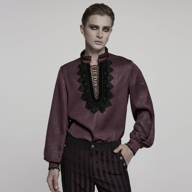 Goth stand up collar dark rose shirt
