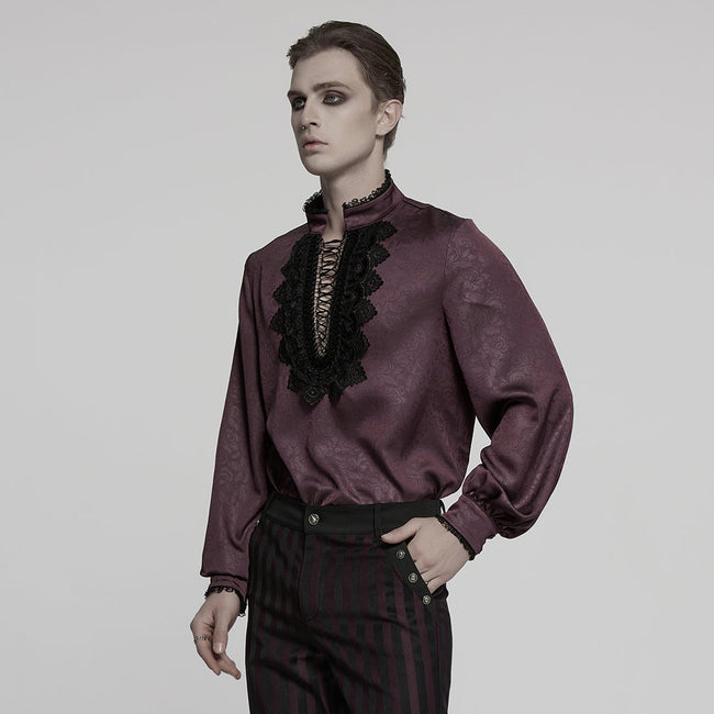 Goth stand up collar dark rose shirt