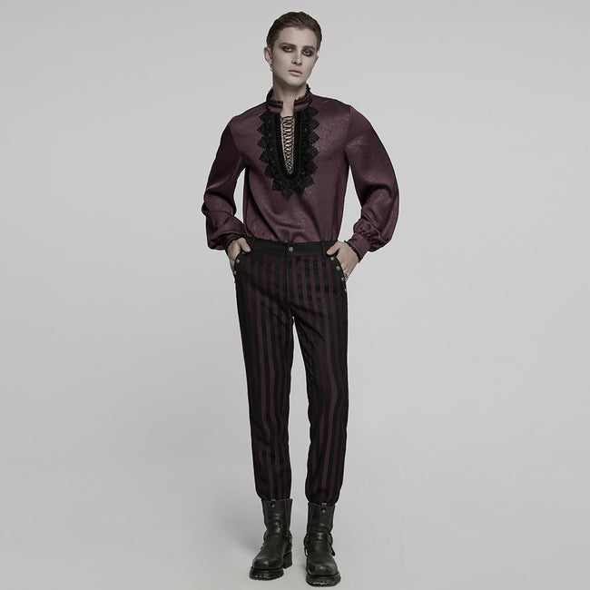 Goth stand up collar dark rose shirt