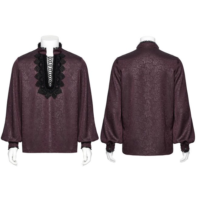 Goth stand up collar dark rose shirt