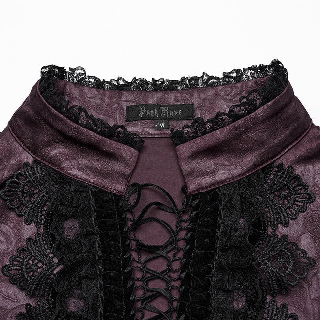 Goth stand up collar dark rose shirt
