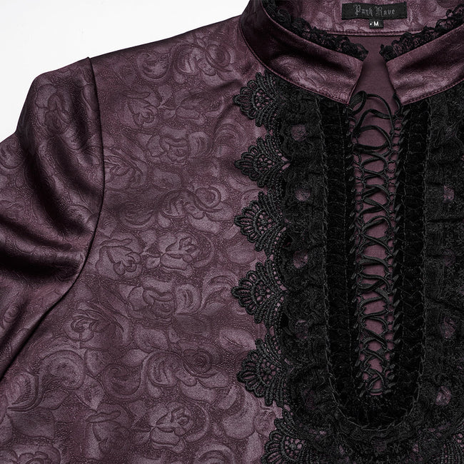 Goth stand up collar dark rose shirt