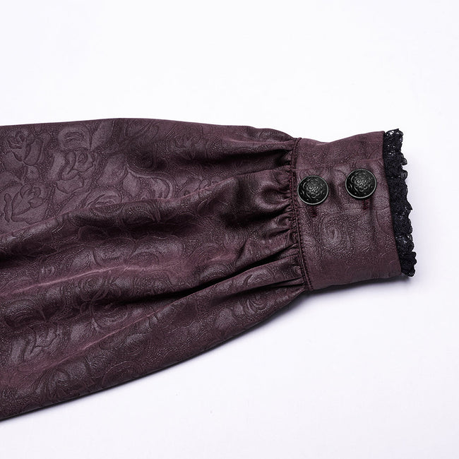 Goth stand up collar dark rose shirt