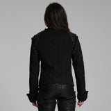 Black Rugged Denim Punk Jacket For Men With Removable Sleeves