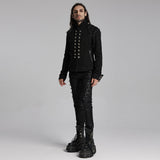 Black Rugged Denim Punk Jacket For Men With Removable Sleeves