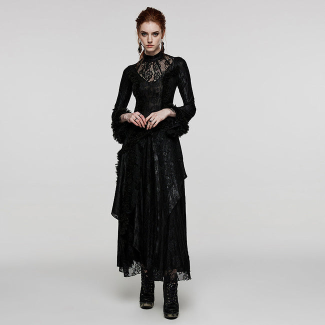 Punk Rave V-Shaped Hollows  Lace Goth Long Dress