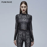Gothic skeleton print mesh T-shirt