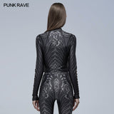 Gothic skeleton print mesh T-shirt