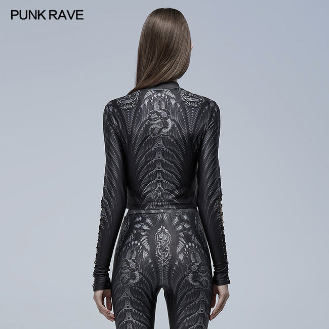 Gothic skeleton print mesh T-shirt