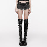 Lace waistband denim shorts