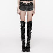 Lace waistband denim shorts