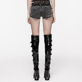 Lace waistband denim shorts
