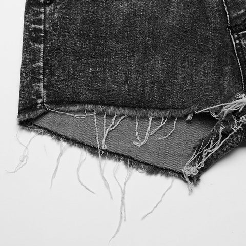 Lace waistband denim shorts