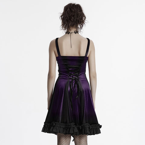 Goth gradient printed velvet dress