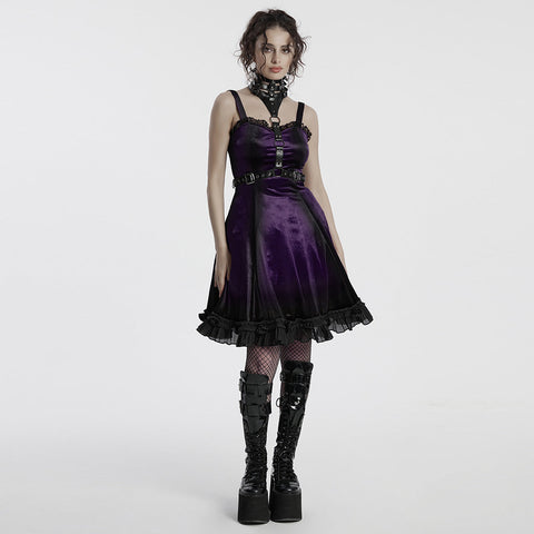 Goth gradient printed velvet dress