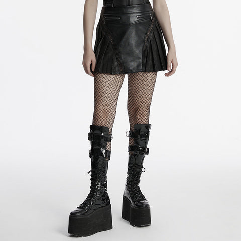 Punk personalized pleated leather skirt