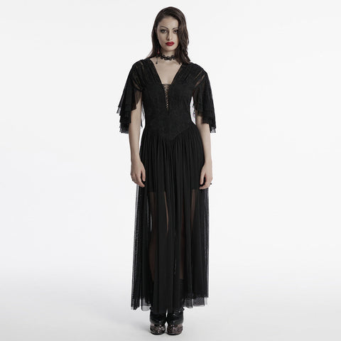 Goth Elegant V-Neck Lace Dress
