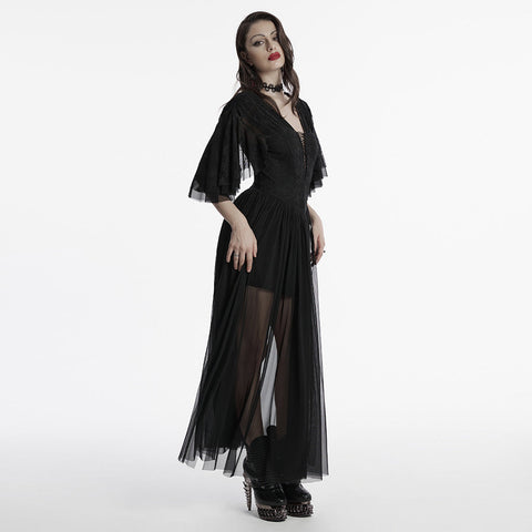 Goth Elegant V-Neck Lace Dress