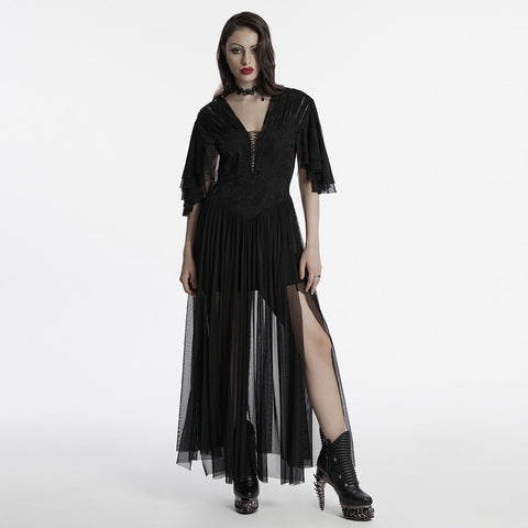 Goth Elegant V-Neck Lace Dress