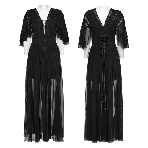 Goth Elegant V-Neck Lace Dress