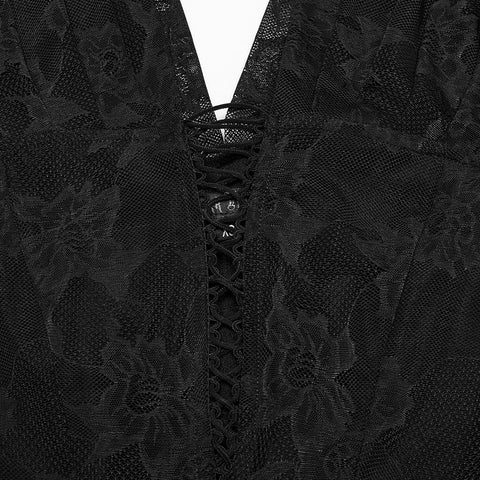 Goth Elegant V-Neck Lace Dress