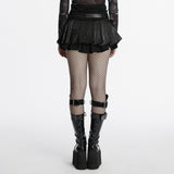 Punk pleated leather skirt