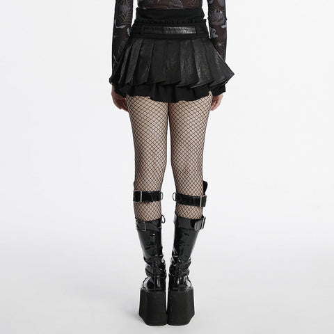 Punk pleated leather skirt