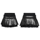 Punk pleated leather skirt