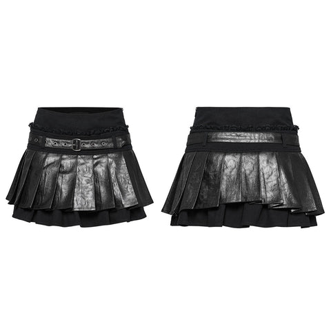 Punk pleated leather skirt